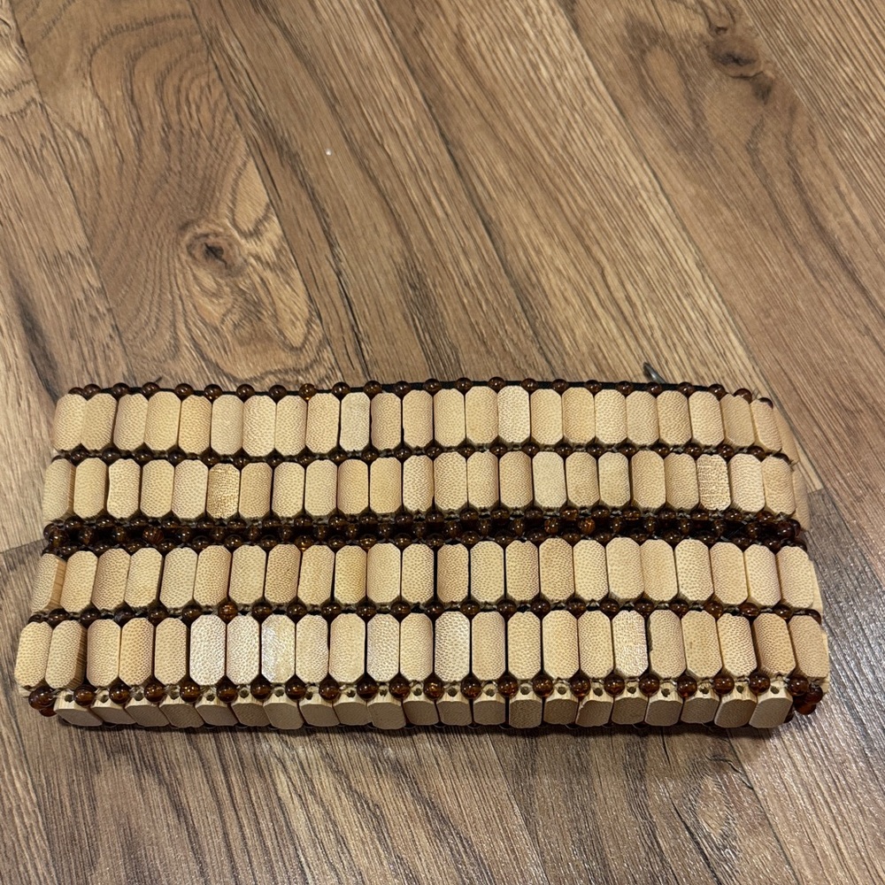 Beaded Card Holder Clutch in Tan and Brown with Zipper